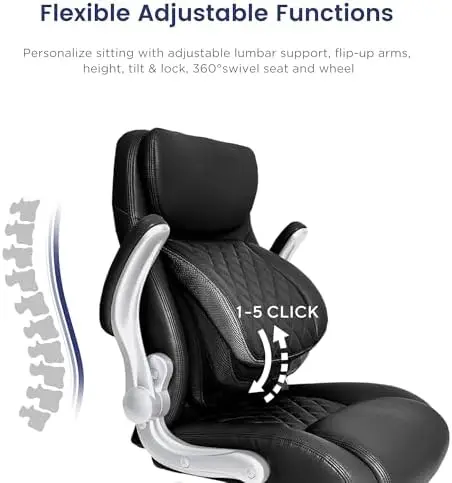 Ergonomic Office Chair, Adjustable Lumbar Support, High Back Gaming Chair, Black