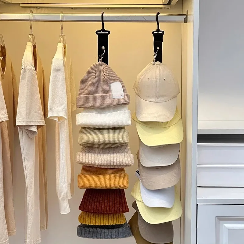 Wardrobe Storage Diy Hanger 8 Clips Hanging Closet Organizer Caps Vertical Shelf Rack Free Punch Hats Holder Multi-purpose Hooks