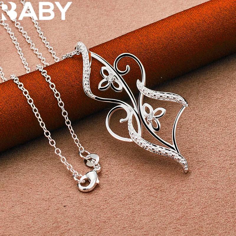 URBABY 925 Sterling Silver With 16-30 inch Chain AAA Zircon Flower Pendant Necklace For Women Wedding Party Gift Charms Jewelry