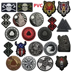 Double Axe Viking Emrboidery Tactical Viking Mulitary Axe PVC Rubber Army Label Patch Viking Man With Axe Sew-on Shirt Bag Hat