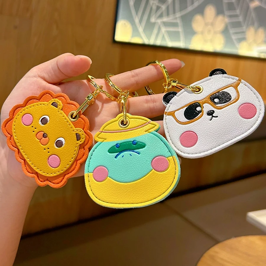 Cartoon Animal Leather Access Card Holder Keychain Gift Pendant Bag Decoration