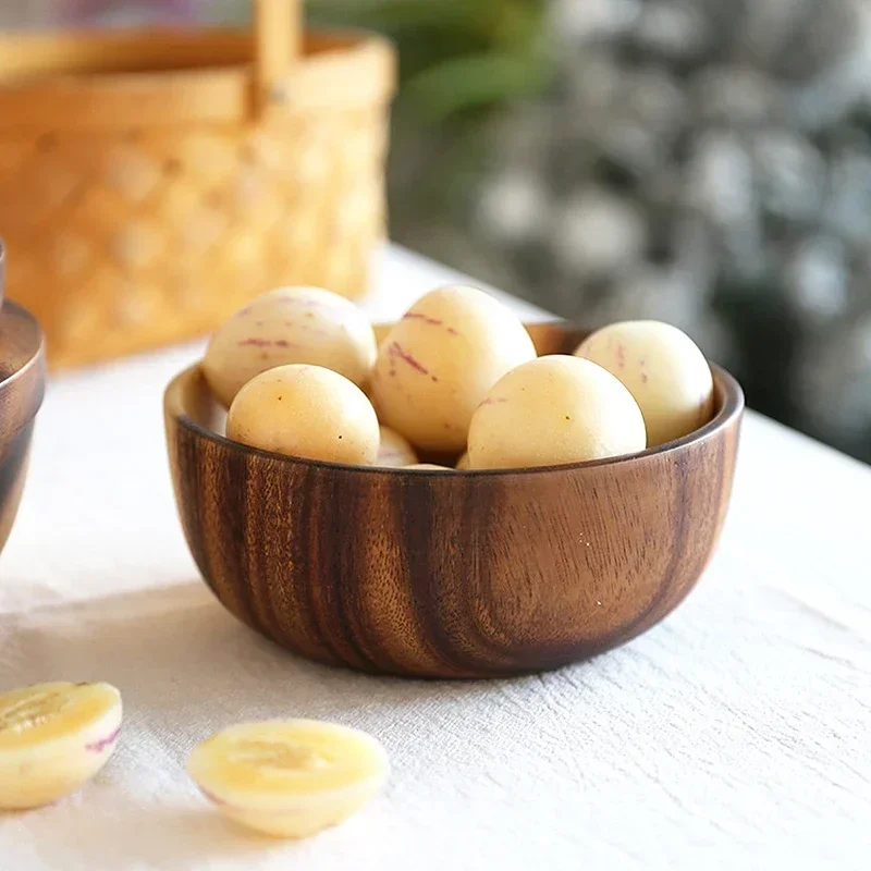 Acacia Wooden Bowl Japanese Style Wooden Tableware Household and Basin Fruit Plate Salad Bowl Whole Wooden Soup Bowl Wooden Bowl