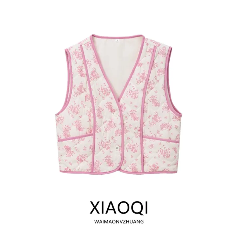 

Осень 2024, новый дизайн, женский стеганый жилет с принтом, джет, универсальная модная верхняя одежда обычной длины