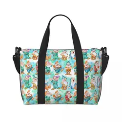 Custom Snow White And The Seven Dwarfs Beach Tote Bag for Women Extra Large Gym Carry On Film Travel Shopping Bags