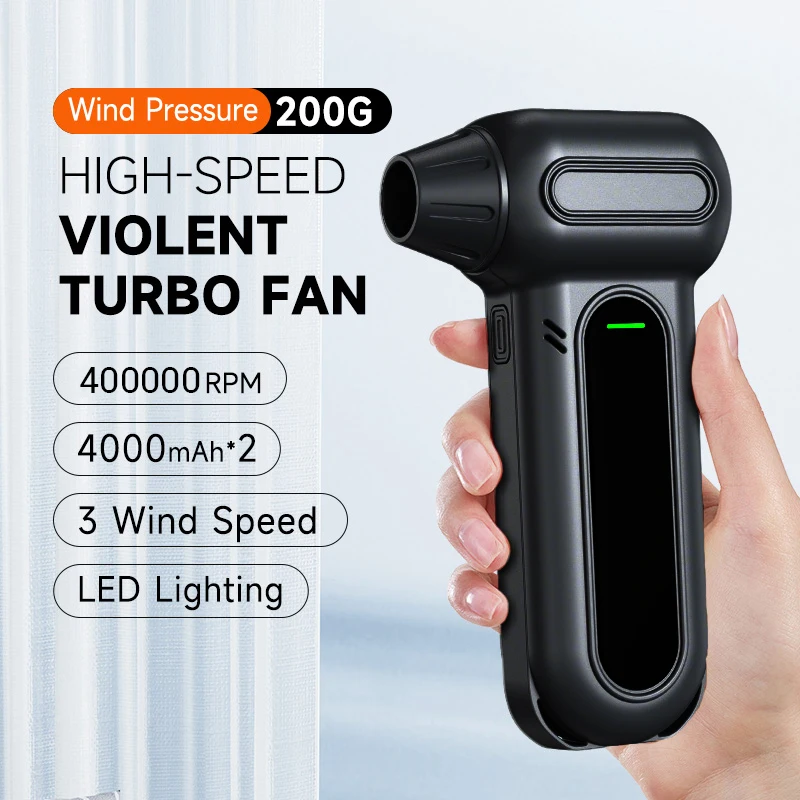 

400000RPM Violent Fan Air Duster Brushless Turbo Jet Fan with Lighting 3-Speed Wind Adjustable Handheld Turbo Blower Dropshiping