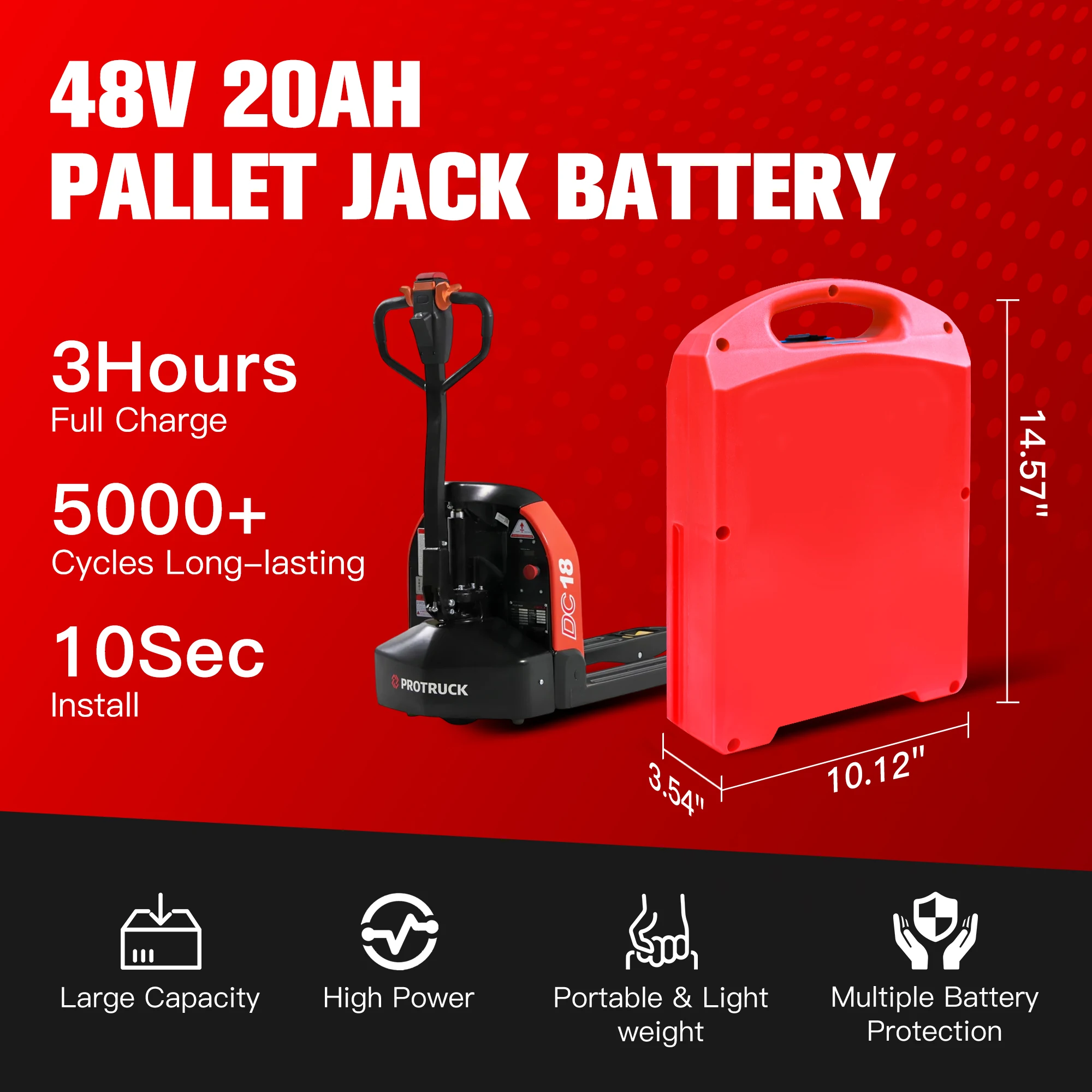RED 48V 20Ah LiFePO4 Battery for Electric pallet jack Heli/Jiali DC20 CBD18/20J-LI3 LiFePO4 Lithium Battery 6