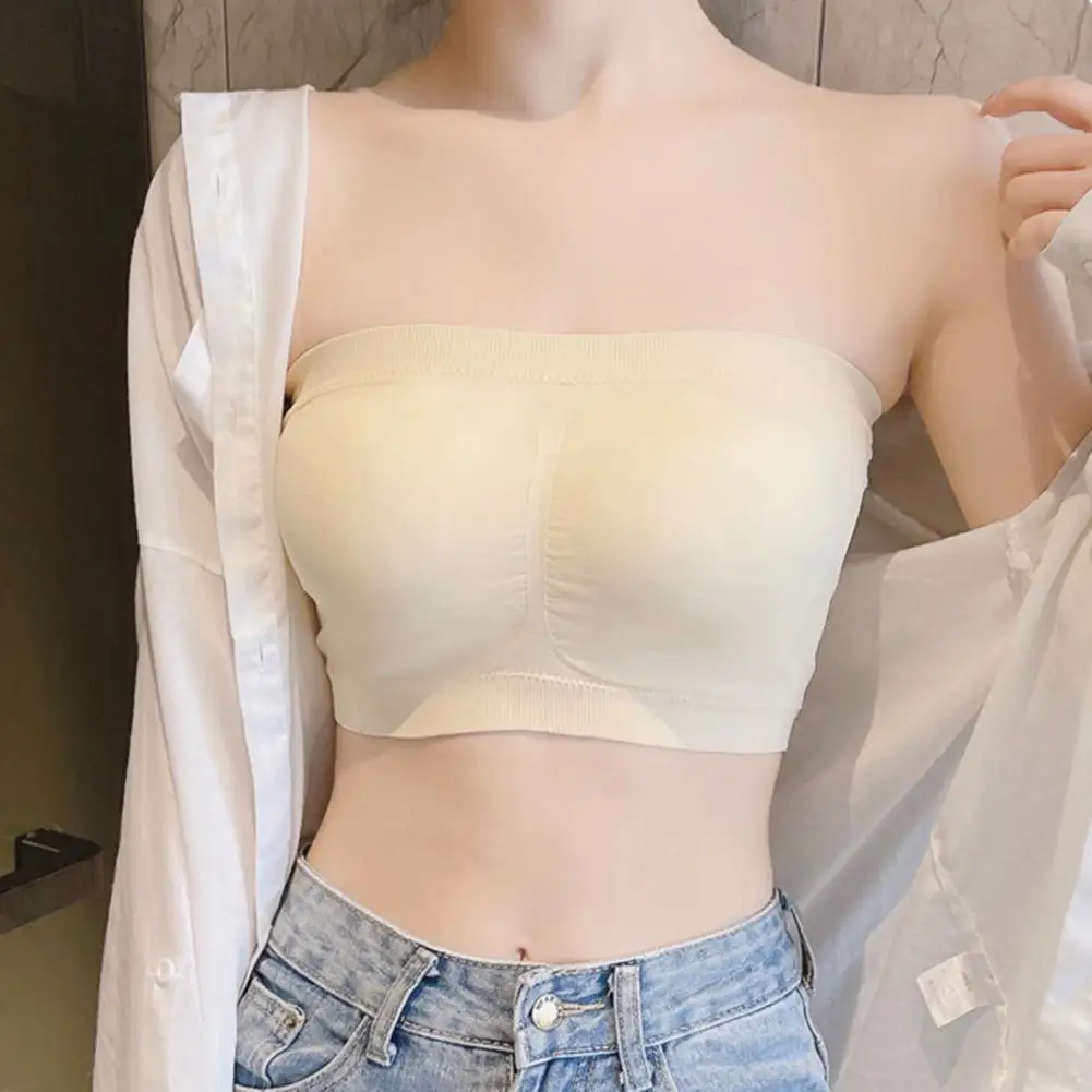 Padded Wire Free Invisible Women Bra Sleeveless Solid Color High Elasticity Summer Sexy Chest Wrap Crop Top Female Clothing