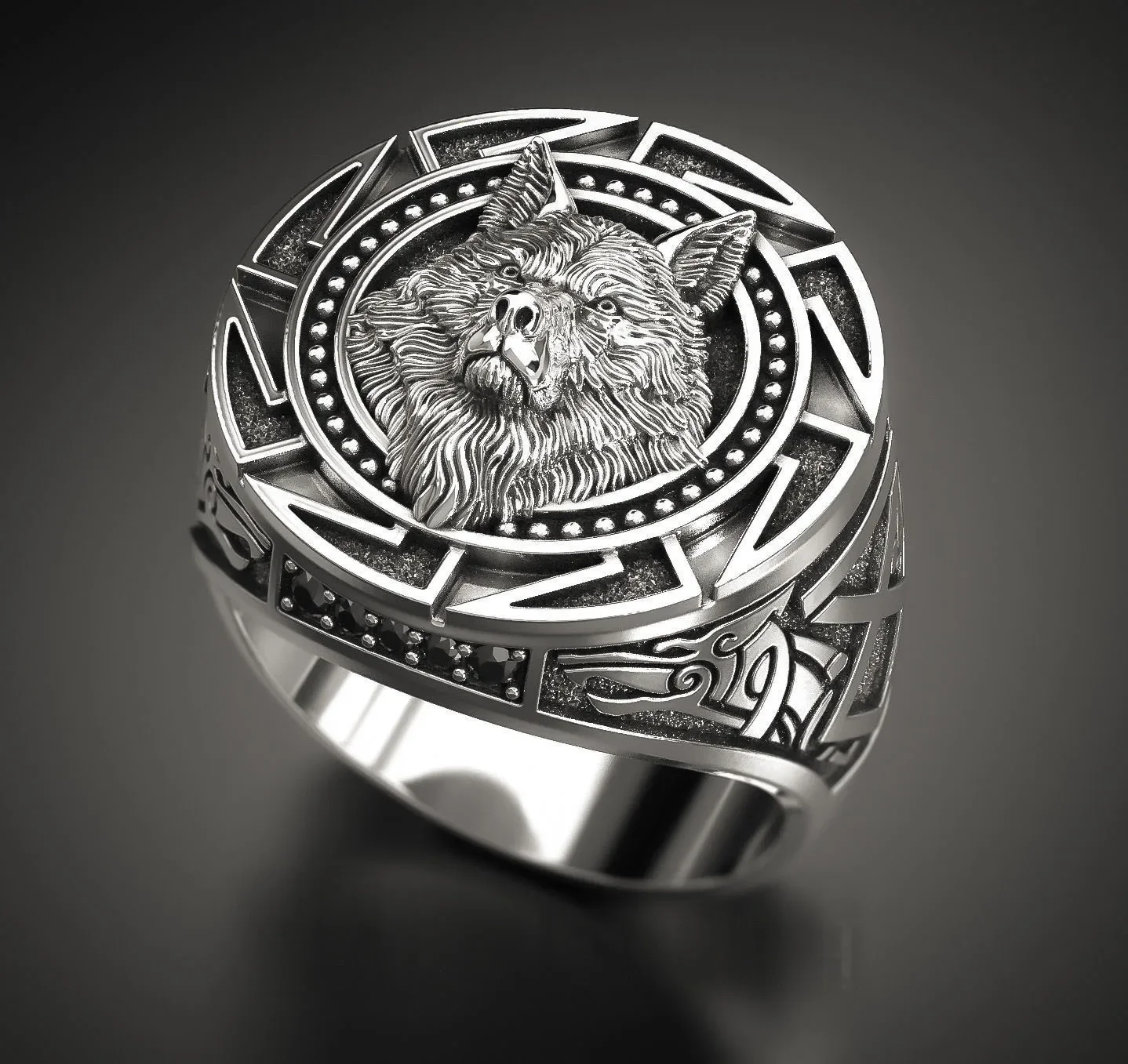 Retro Wolf Totem Thai silver ring Norse mythology Viking warrior Wolf head man