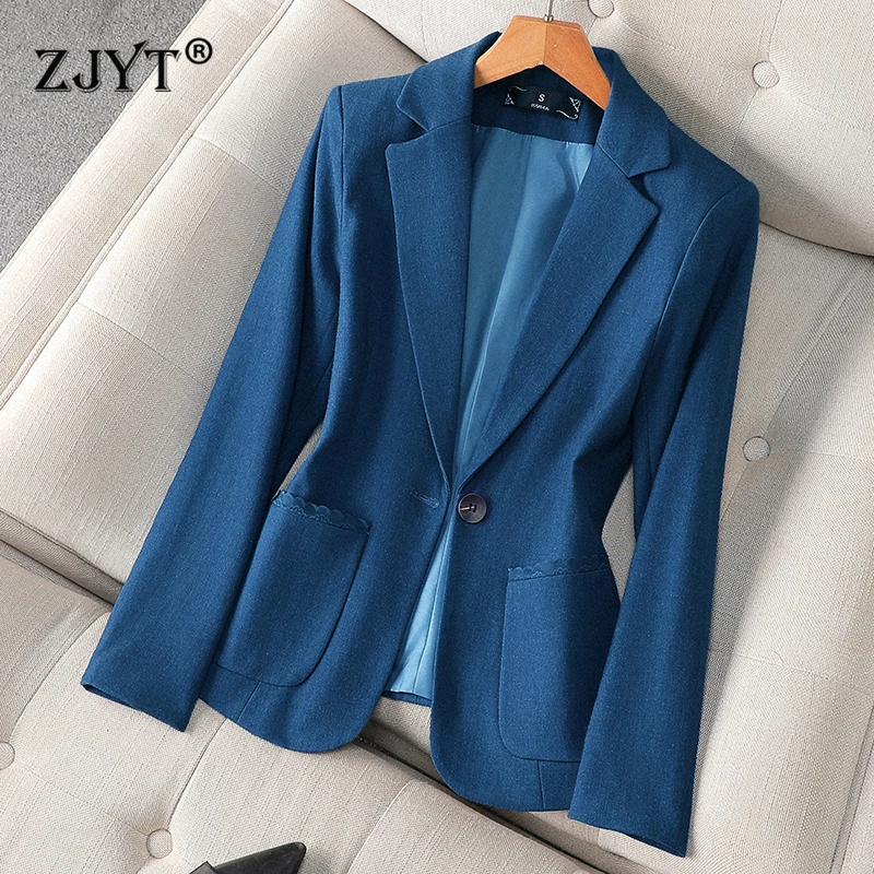 

ZJYT Elegant Chic One Button Blazer Feminino Autumn Women Coat Jacket Outerwears Veste Femme Plus Size Casaco Korean Style 2024