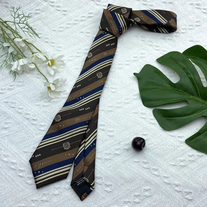 Brown Striped JK Ties For Men Female Girls College Style Necktie Polyester 7CM Lazy-tie Uniform Shirt Neckwear Trendy Accessory