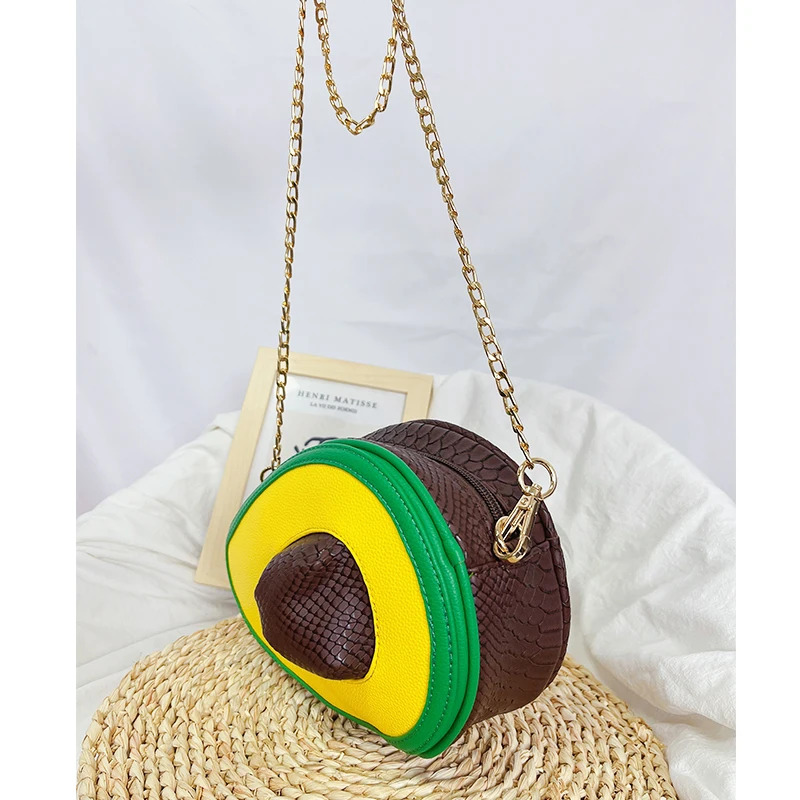 Kawaii Avocado Crossbody Bag for Young Girls Fashion Women Purses and Handbags Cartoon Chain Shoulder Bag Fruit Shaped Clutch