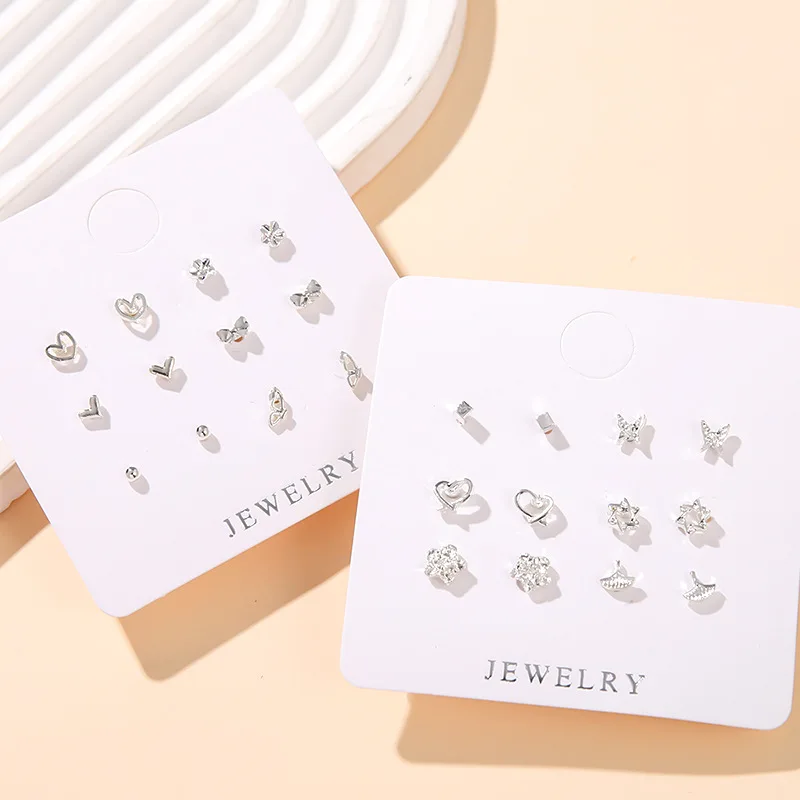 مجموعة أقراط متعددة الاستخدامات مكونة من 6 قطع من النسخة الكورية، وأقراط على شكل فيونكة الحب المدمجة، وأقراط على شكل نجمة بسيطة #1