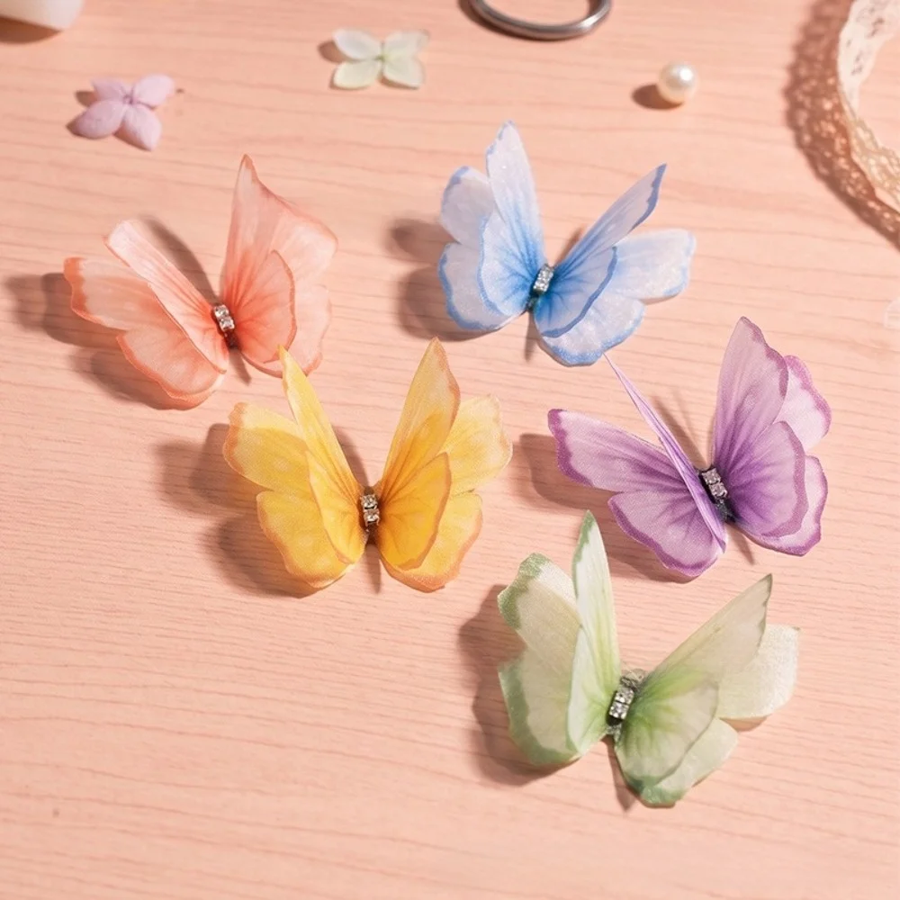 50Pcs 3D Organza Fabric Butterfly Appliques Colorful Double-layer Chiffon Butterfly Embroidered Patches Translucent