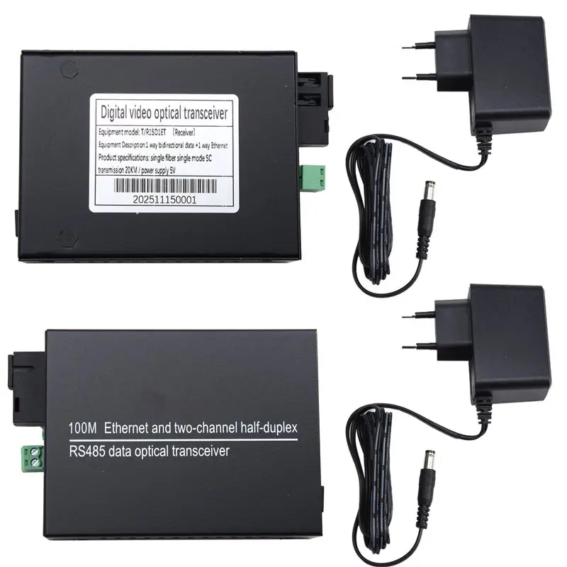 AT82-RS485 محول موسع البيانات عبر جهاز إرسال واستقبال الألياف الضوئية، زوج واحد بما في ذلك 10/100 ميجابت في الثانية إيثرنت SM SX EU PLUG