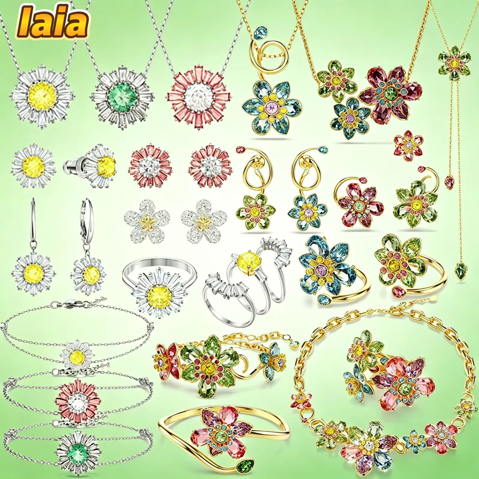 2026 New Trend Original Luxury Crystal Set Charm Yellow Pink Blue Flower Crystal Pendant Fashion Necklace Earring Gift for Women