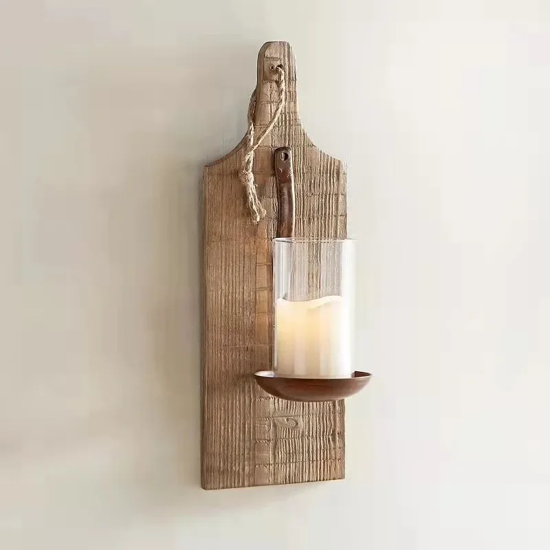 Creative rural solid wood simple personalized wall lamp, suitable for bedroom bedside bed