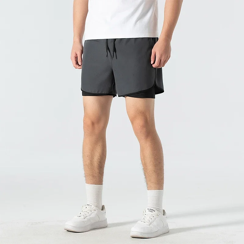 Pantalones cortos para correr para hombre, secado rápido, doble capa, entrenamiento deportivo, Verano