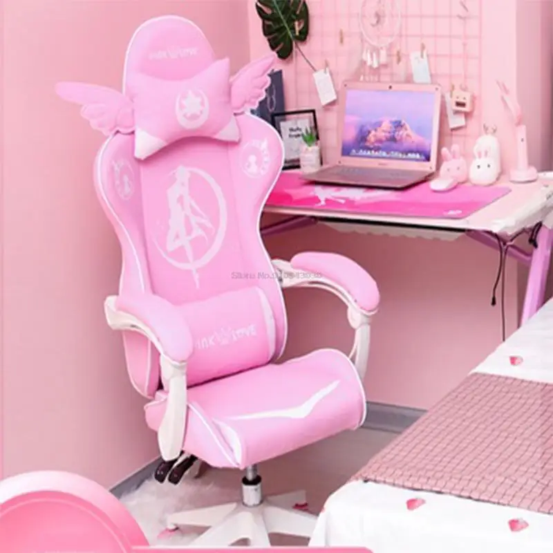 New Products WCG Gaming Chair Girls Cute Cartoon Computer Armchair Office Home Swivel Massage Chair Lifting Adjustable Chair