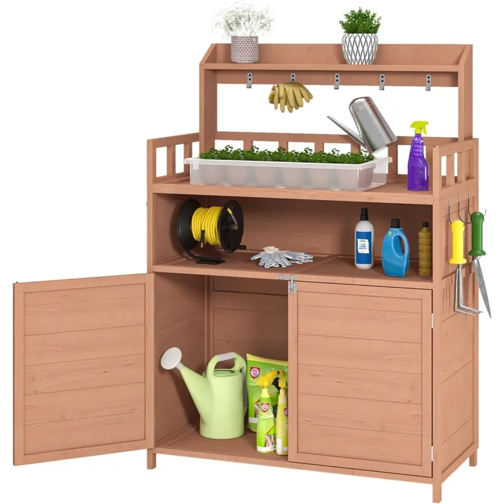 

Outdoor Potting Bench with Storage, Garden Tables for Outdoors, Wood Planting Table for Outdoor Gardening, Patio, Lawn
