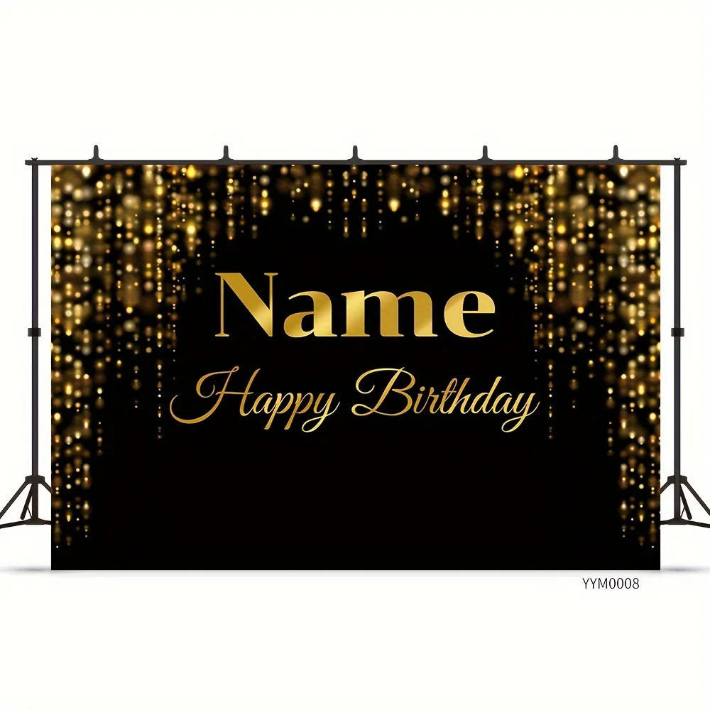 Custom name banner wedding photography backdrop black gold dots suitable for photography studio birthday party - view 2