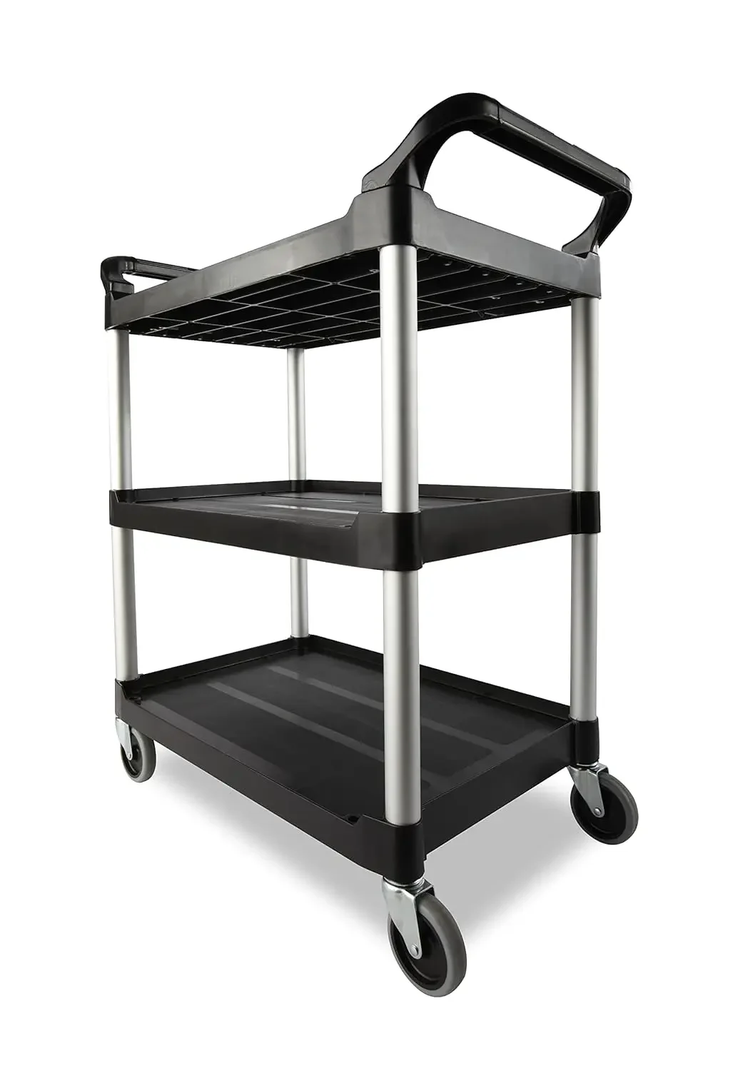 Commercial Products Heavy Duty 3-Shelf Rolling Service/Utility/Push Cart, 200 lbs. Capacity, Black, for Foodservice/R