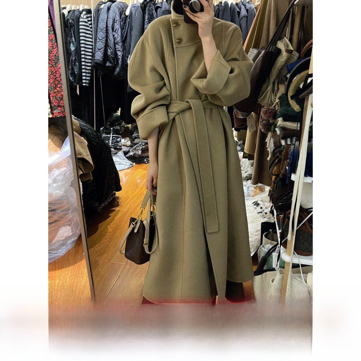 

Ele Korean Sle Woolen Coat for Women Mid-Length Design Celebri Faion Autumn Coat Ladies Premium Quali Outerwear