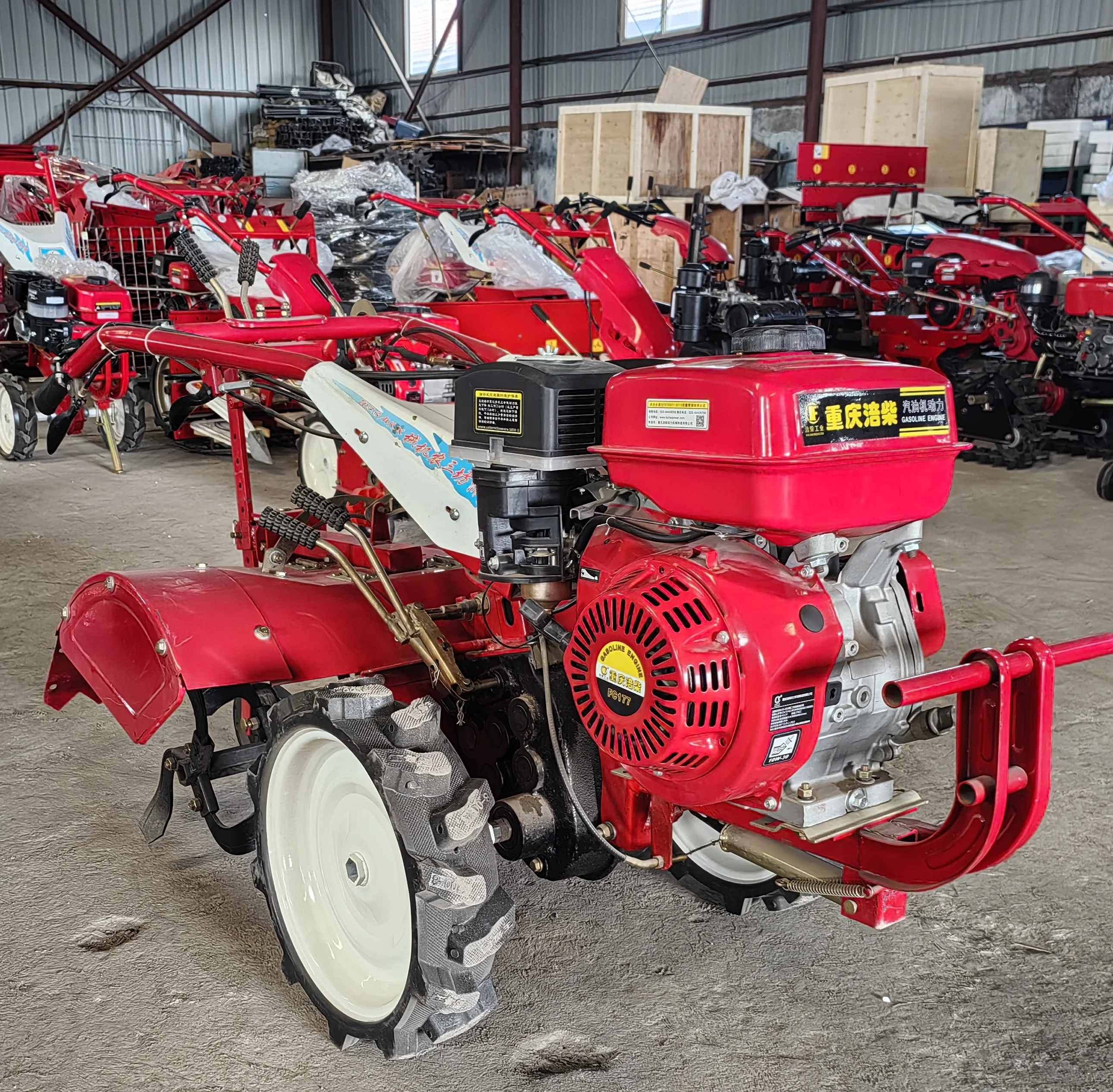 

【Hot】Small self-propelled 9HP/177F gas-oline engine four-wheel drive micro power mini rotavator rotary tiller cultivator farm