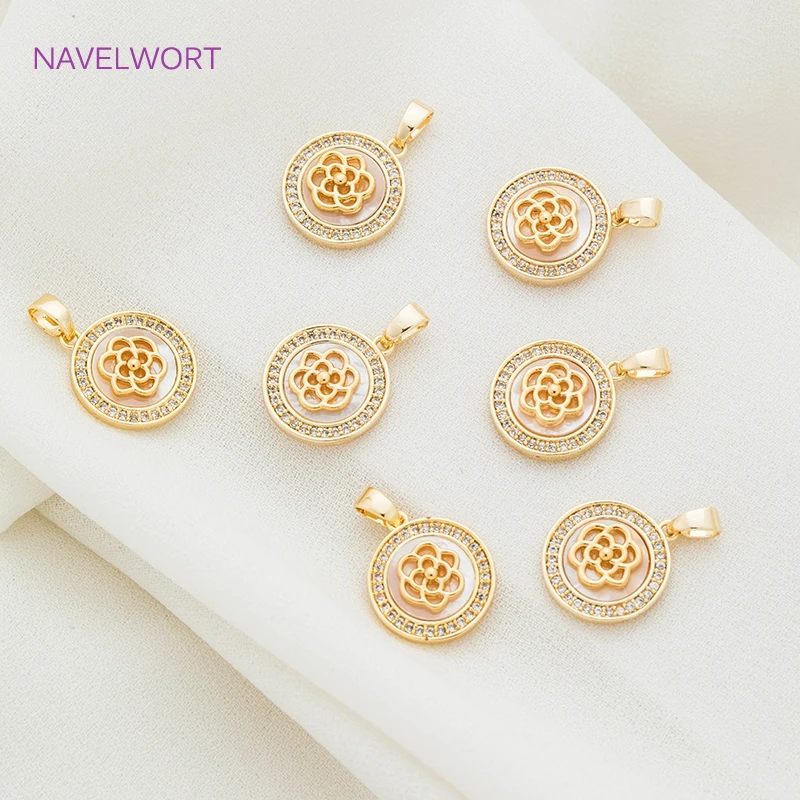 

Round/Moon/Rose/Angel Pattern Shell Pendants, High Quality Copper Metal Inlaid Zircon Pendants DIY Jewelry Making Accessories