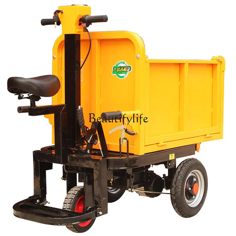 Construction Site Electric Trolley Three-Wheel Gray Bucket Trolley Salad Cement Feeding Truck Dump Truck