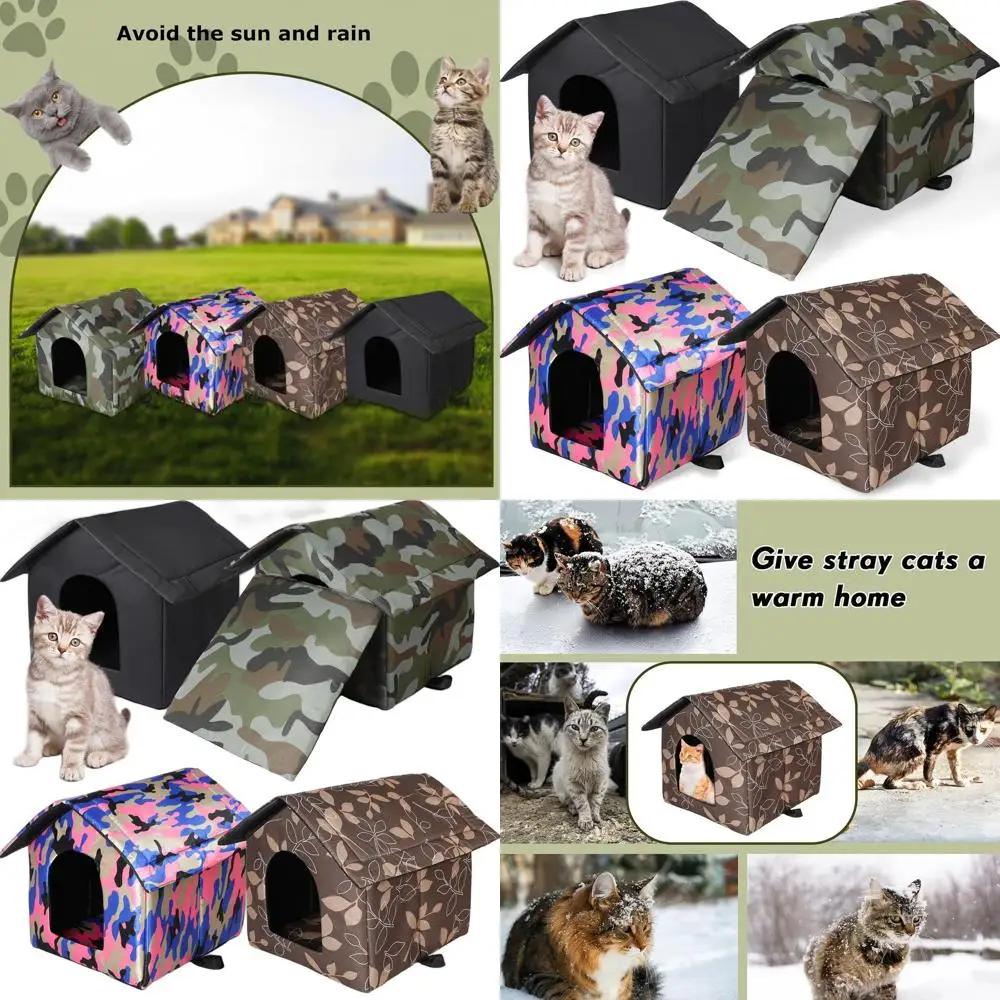 

Утепленный уличный домик для кошек из 4 частей, водонепроницаемая и теплая палатка-лежанка для бездомых кошек, простая сборка для зимнего содержания