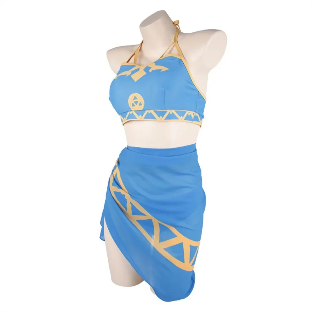 Game LOZ Princess Cosplay Costume Women Summer Blue Swimsuit 3 Pcs Set Wild Breath Princess Role Play Swimwear Halloween Party