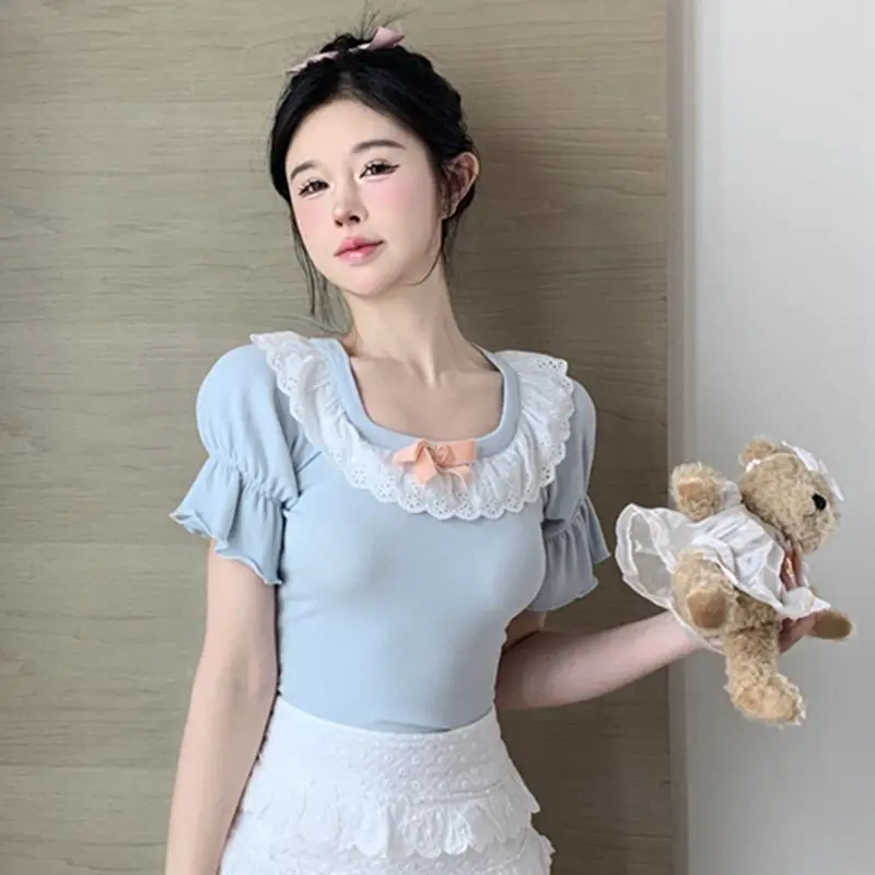 T-shirts Women Lace Ruffles Special Sweet Daily Charming Creativity Tender Personality Stylish Popular Korean Style Ladies Ins