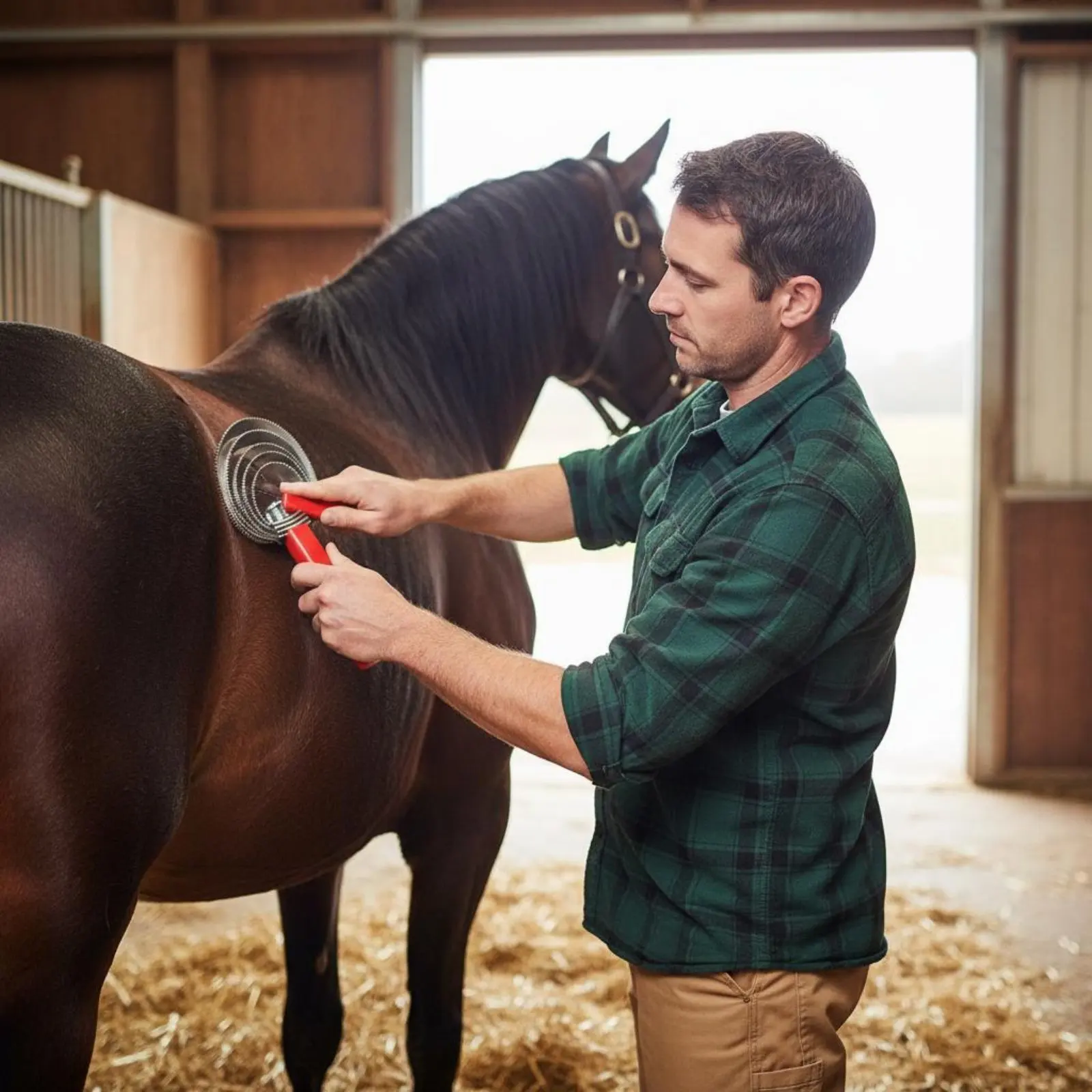 

Livestock Grooming Rake Stainless Steel Metal Curry Comb Horse Sweat Scraper Reversible Design Shedding Comb for Stable