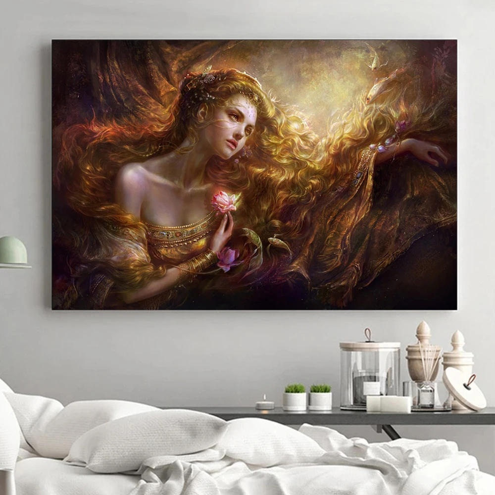 

Colorful Golden Goddess HD Art Canvas Painting Vintage Graffiti Decor Wall Poster and Print Living Room Home Pictures Decoration