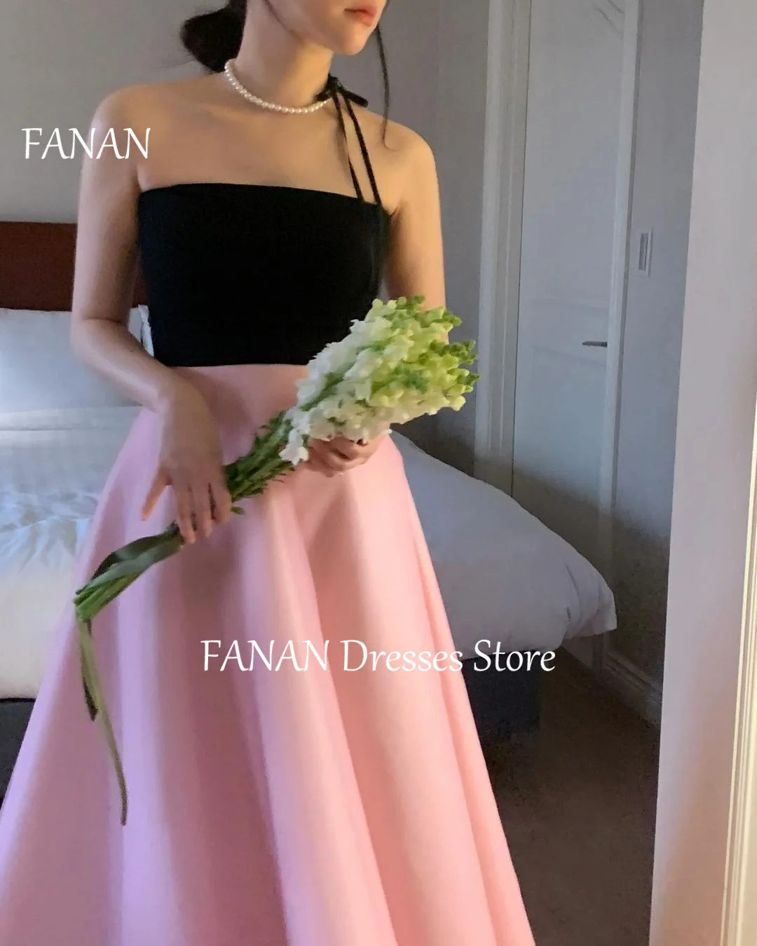 FANAN Strapless Organza Fashion Vintage Evening Party Dresses Contrast Color Korea Customize Women Formal Gowns Event Prom Gowns