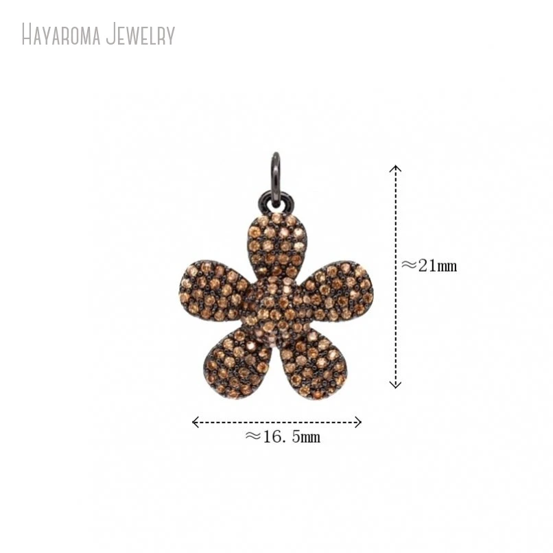 2Pcs Jewelry Invisible Setting Plant Flower Copper Pendant Browns Black Metal Cubic Zirconia Gunmetal Color Charms PM47763