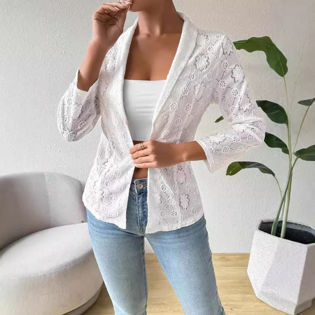 2025 Women's Clothing Blazer Autumn and Winter New Elegant Solid Color Lace Lapel Casual Suit Women's Jacket