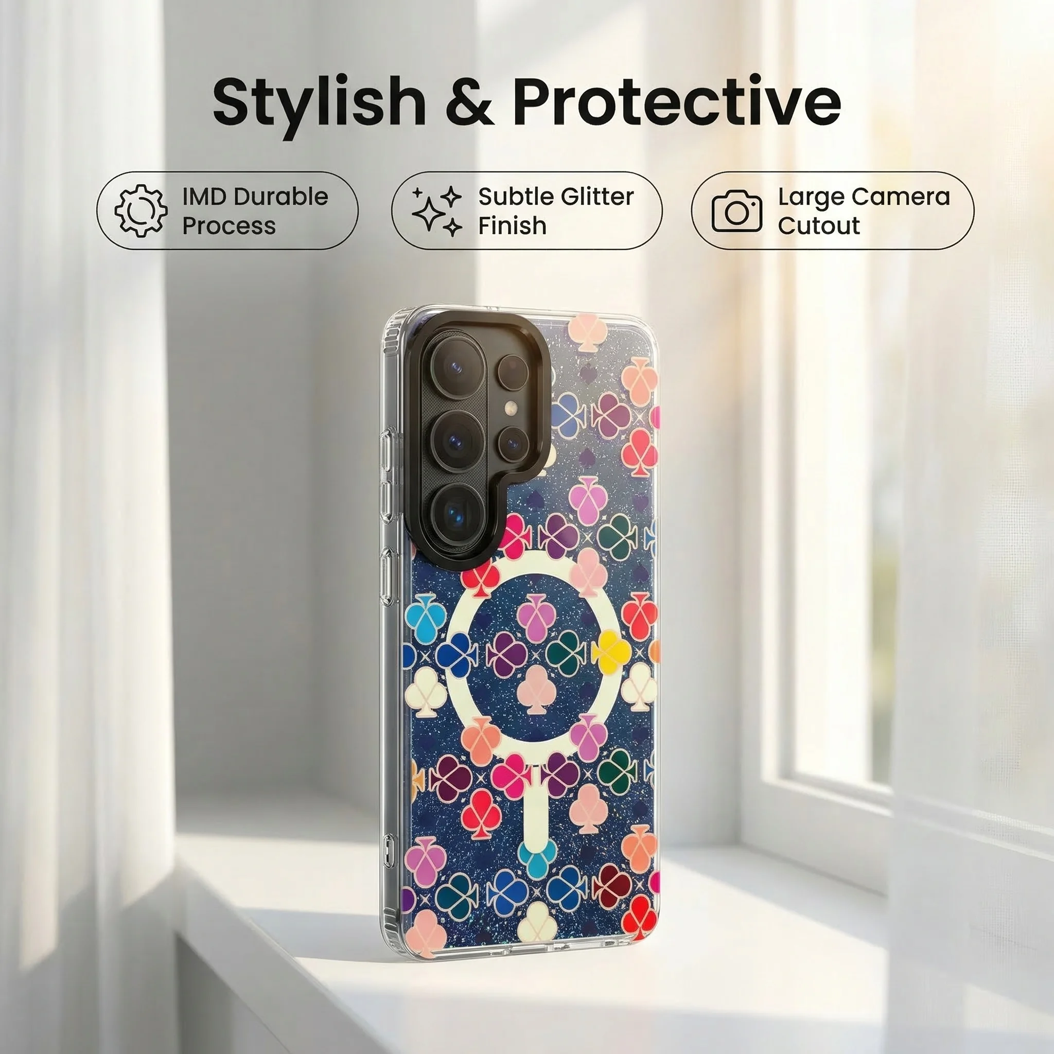 Double Layer Printed Plum Blossom Spade Glitter Gradient Blue Light Magnetic Case For Samsung Galaxy S26 Ultra S25 FE S24 Cover. - view 5