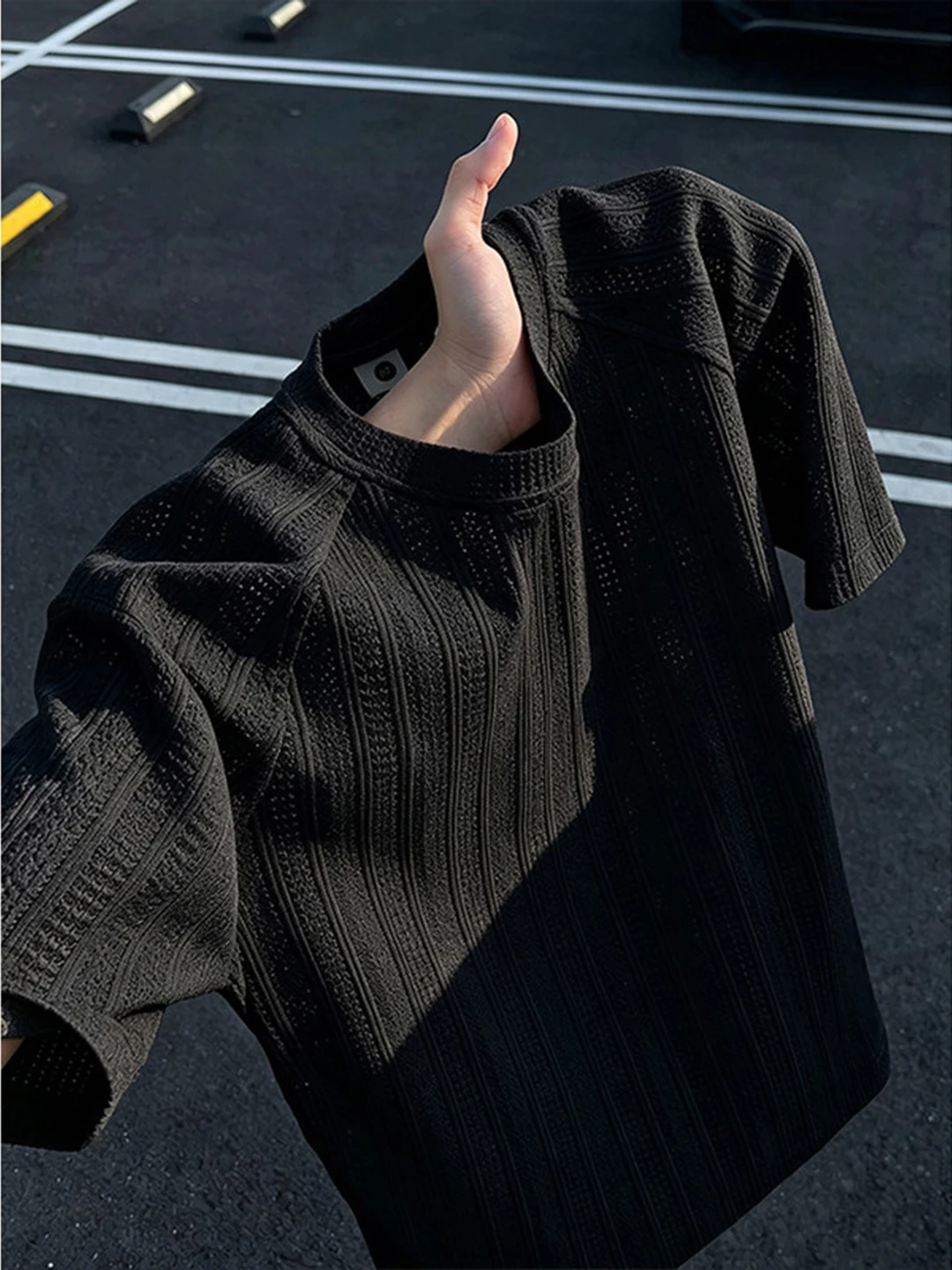 Textured Wheat Spike Short Sleeve round Neck T-Shirt Men's Summer Thin Embroidery Loose Breathable Casual Half Sleeve Top