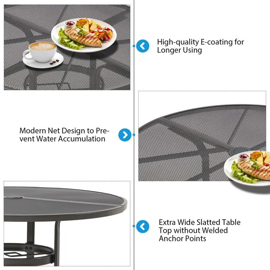 5 Piece Patio Table and Chair Set for 4, Outdoor Dining Set Includes 37.25 Round Table with 1.73 Umbrella Hole and 4 Stackable