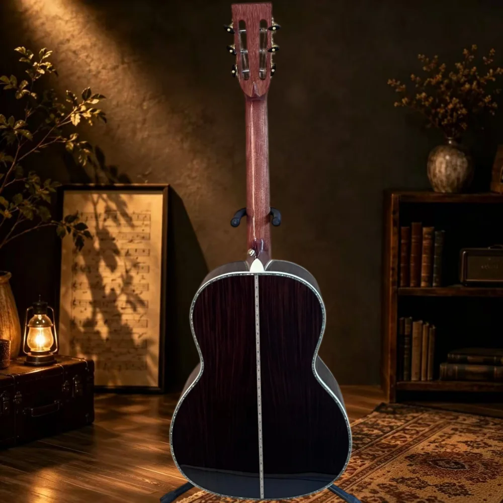 Handmade 40-Inch 00045 Acoustic Guitar, Red Pine Solid Wood Panel, 6 Strings, Abalone Shell Inlay, Folk Guitar, Professional Performance