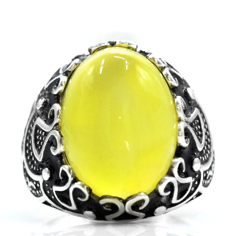 S925 فضة اليدوية خاتم العقيق الأصفر الطبيعي حجر Türkiye الفاخرة الرجال حفلة عطلة الأزياء والمجوهرات هدية