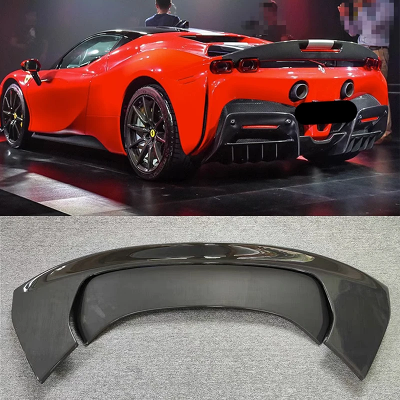 For Ferrari SF90 Real Carbon Fiber Car Rear Wing Trunk Lip Roof Spoiler