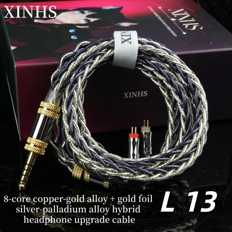 XINHS L13 8 Core Copper-Gold Alloy & Foil Silver-Palladium Alloy Hybrid Earphone Upgrade Cable HiFi In Ear Earphone Replacement