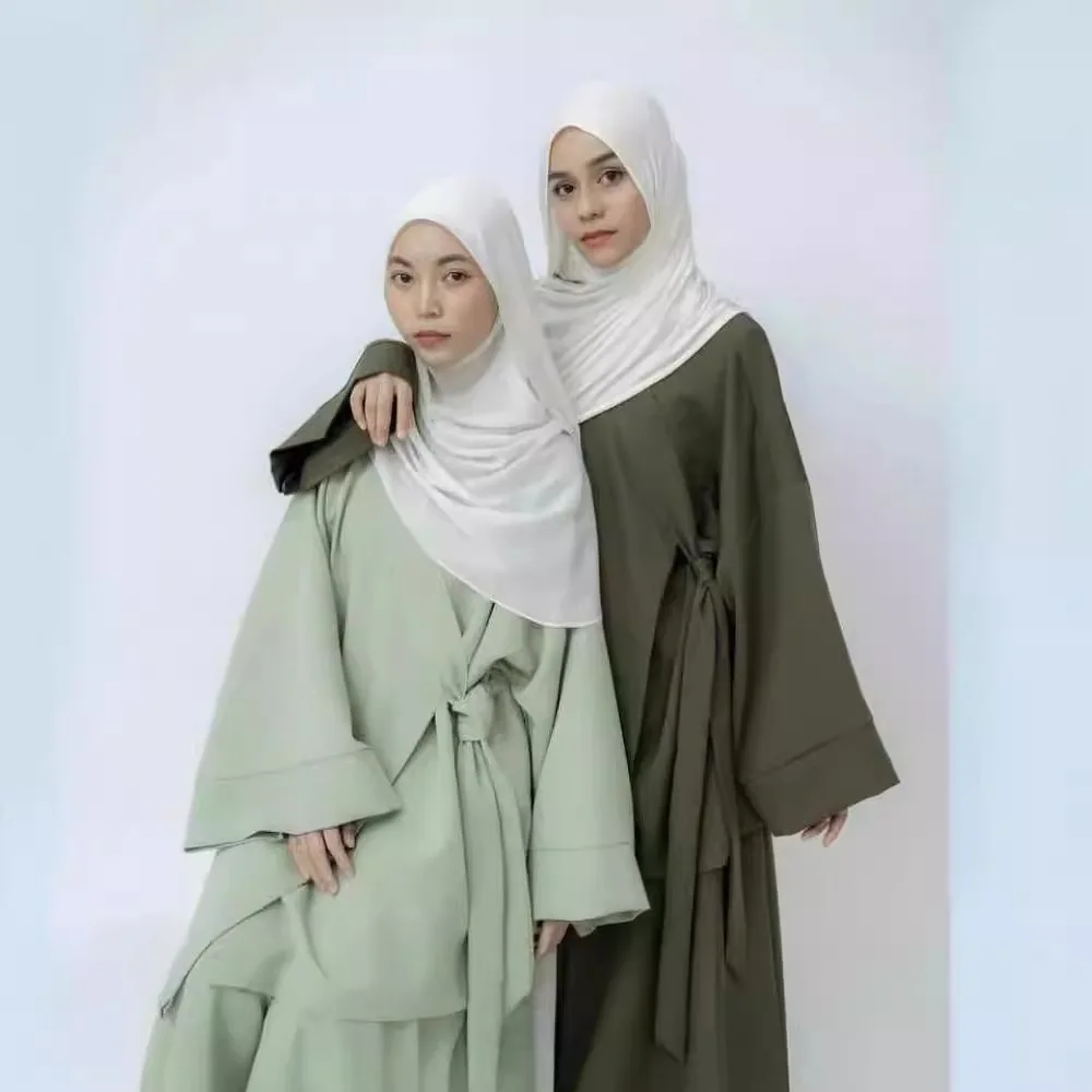 

Nida Kimono with Straps Skirt Ramadan Eid Islamic Cloting 2 Piece Set Muslim Women Modest Dress Musulman Abaya Kaftan Outfits