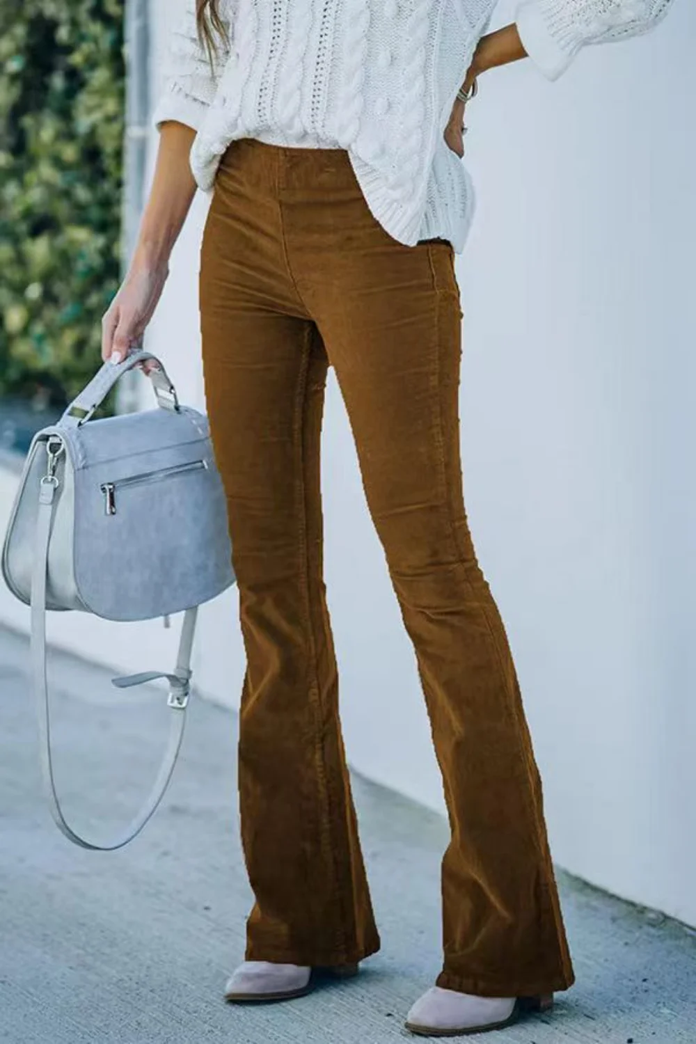 Women'S Trousers  Autumn And Winter Skinny Fit Solid Color High Waist Bell-Bottomed Pants Corduroy Casual Women Flare Pants