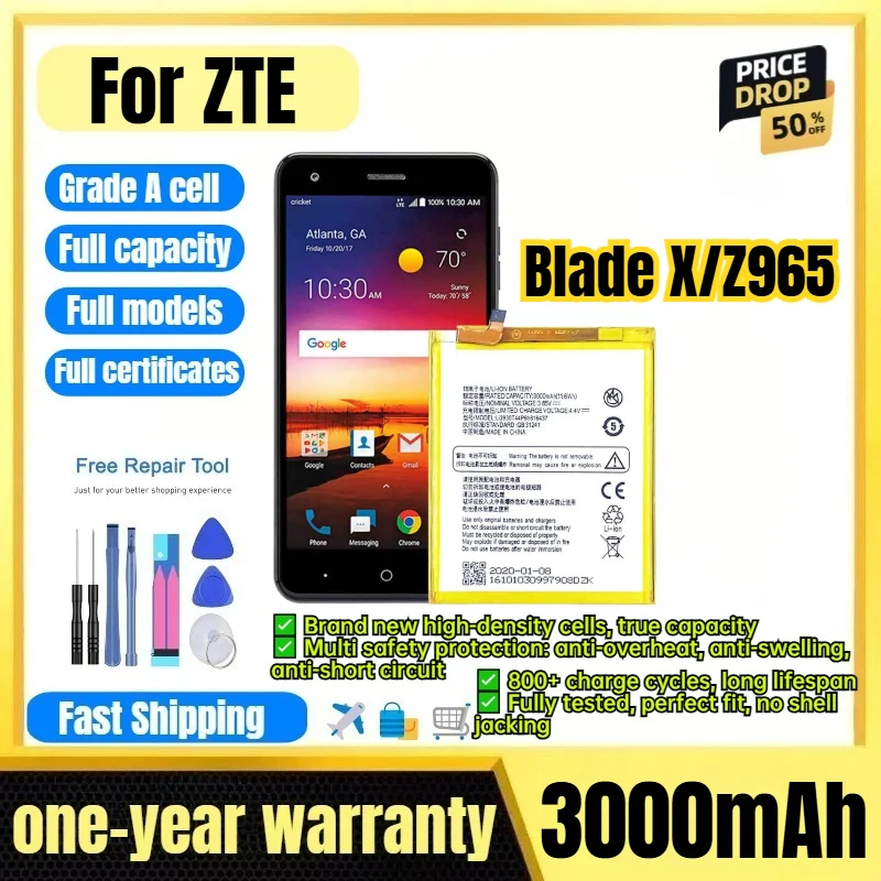 Li3930T44P6h816437 for ZTE Blade X/Z965 Phone Battery 0 Cycle  High Capacity Battery Replacement Bateria Grade A Cell with Tools