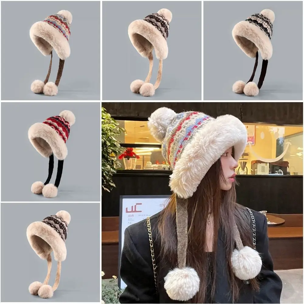 High quality Winter Balaclava Hat Windproof Knitted Thundershirt Hat Ear Protection Thickened Big Headed Cap Autumn And Winter