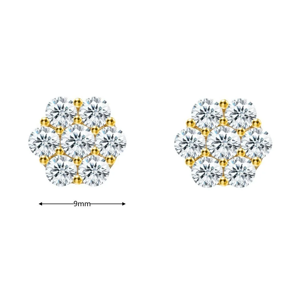 Wholesale VVS Diamond Earring Factory Price 14K 18K Solid Gold Round Cut Screw Back Flower Moissanite Stud Earrings Men Women