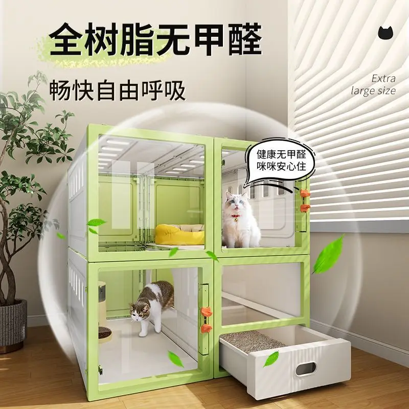Cat Cage with Built-in Litter Box for Small Spaces One-Piece Cat Villa for Indoor Use Compact Design with Extra Large Freedom